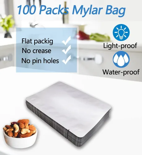 Miniatura 6 de 100 bolsas de Mylar pequeñas de 5 x 7 pulgadas, bolsas de Mylar de 5 mil para almacenamiento de alimentos, granos de café, alimentos secos, bolsa