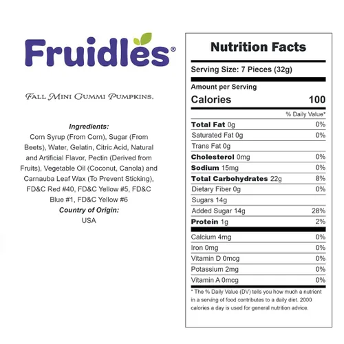 Miniatura 2 de Fruidles Dulces de calabazas de otoño, gomitas de sabores de frutas surtidos, aptas para alérgicos, sin OMG, sin edulcorantes artificiales (1 libra)