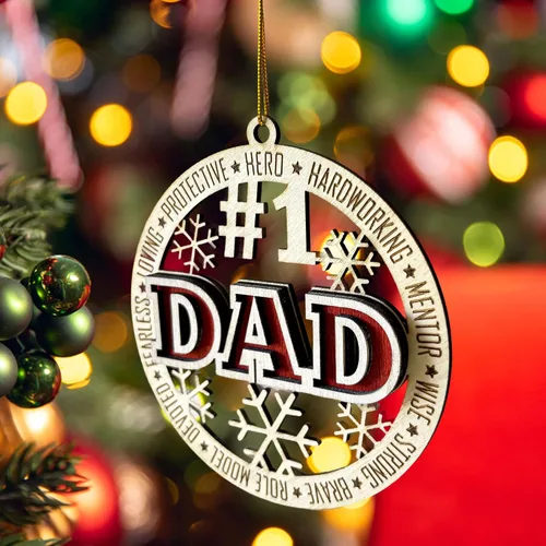 Miniatura 2 de #1 Adorno de Navidad de madera para papá - Best Dad Ever 2024, decoración de árbol del día del padre, adorno de héroe