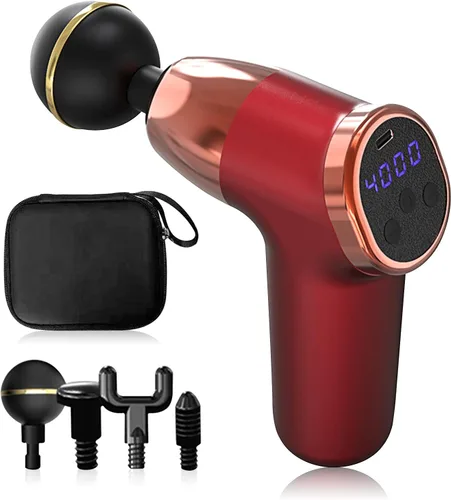 Miniatura 17 de Ergocar Potente pistola de masaje muscular tejido profundo, 6 velocidades masajeador de cuerpo eléctrico de mano con 4 cabezas súper silencioso Negro