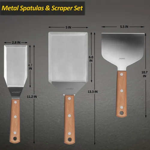 Miniatura 2 de Juego de espátulas de metal de acero inoxidable para plancha, espátula raspadora para parrilla para BBQ/parrilla de superficie plana - mango