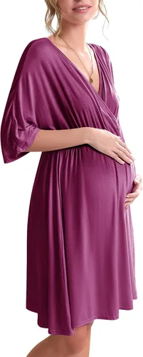 Ekouaer Vestido de maternidad 3 en 1 para maternidad, trabajo de parto y lactancia, camisón de enfermería, ropa de dormir para lactancia, tallas S a