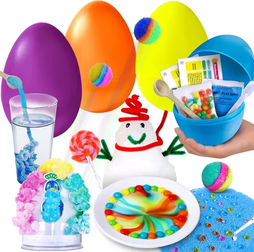 UNGLINGA 4 huevos sorpresa para cesta de Pascua, 6 experimentos científicos para niños, juguetes de Pascua, idea de regalo para niños y niñas,