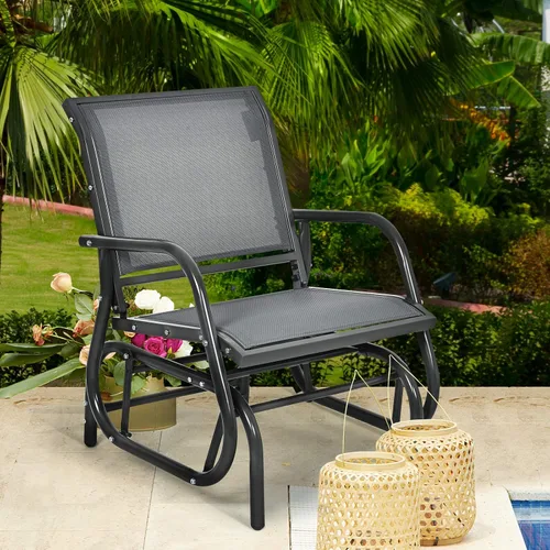 Miniatura 9 de Giantex Silla columpio con marco de metal de estudio, cómoda silla de patio para jardín, porche, patio trasero, piscina, mecedora al aire libre
