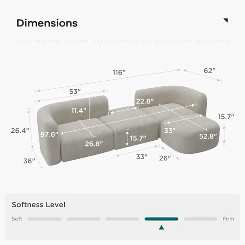 Miniatura 2 de Acanva - Sofá de lujo moderno de terciopelo con respaldo curvo, sofá minimalista cómodo para sala de estar y apartamento, seccional modular de 4