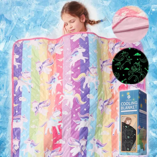 LIFEYJ Mantas refrescantes para personas que duermen con calor, manta que brilla en la oscuridad, regalos de unicornios para niñas, Q-Max > 0.4,