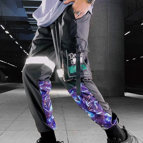 Miniatura 4 de XYXIONGMAO Pantalones deportivos reflectantes negros para hombre, pantalones deportivos Techwear, hip hop, ropa de calle, pantalones cargo