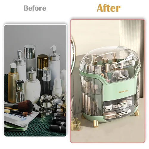 Miniatura 4 de Organizador de maquillaje y organizador de cuidado de la piel, caja organizadora de cosméticos para encimera con tapa y cajones, organizador