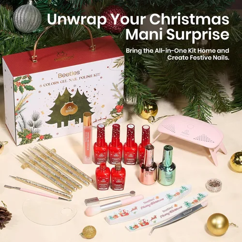 Miniatura 24 de Beetles - Kit de esmalte de uñas de gel rosa nude con lámpara de uñas LED UV, 6 piezas, kit de iniciación, gel base, capa superior, juego de esmalte