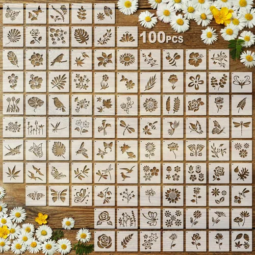100 Piezas Plantillas para Pintar en Madera Plantillas Reutilizables Manualidades Plantillas de Dibujo Festividades Papel de Pared para Bricolaje
