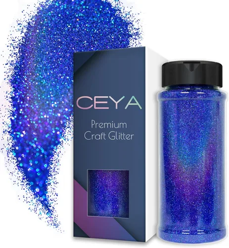 Ceya - Polvo de purpurina holográfica ultra fina 3.8oz/ 110g, color azul real láser, 1/128” 0.008” 0.2mm, para slime, resina epoxi, manualidades,