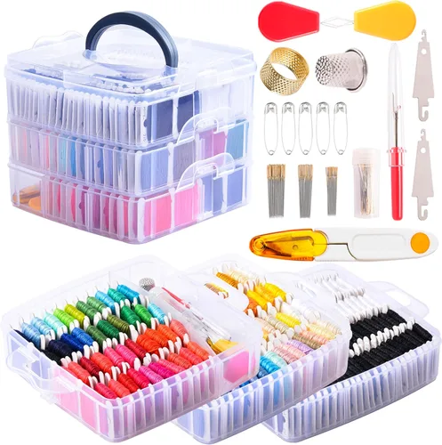 Paquete de 201 unidades de hilo de bordar, incluye hilos de bordado, caja organizadora de 3 niveles, kits de bordado para pulseras de amistad, punto