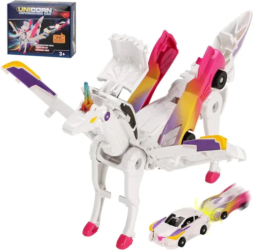 Juguete de coche transformable Unicornio, coche deportivo de colisión mágico Unicornio, coche transformable para niños Robot adecuado para niños y