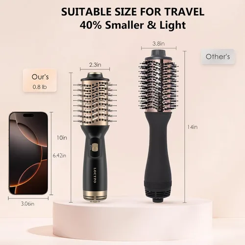 Miniatura 4 de Cepillo secador de pelo de viaje, 4 en 1 automático de doble voltaje (120-240 V), cepillo de aire caliente de 2 pulgadas, mini cepillo secador
