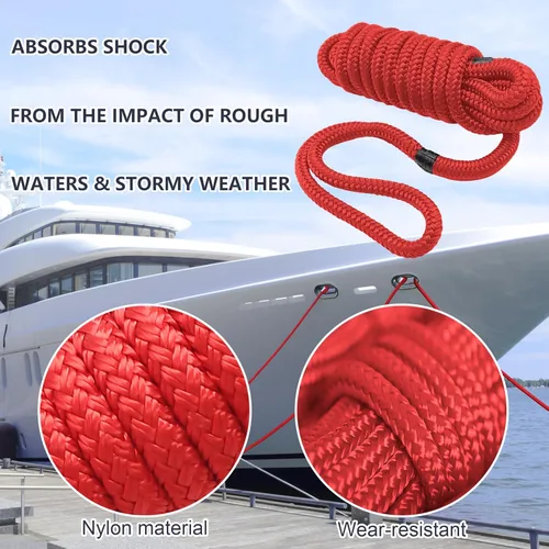 Miniatura 3 de AOLEBA Líneas de muelle de barco de 3/8 pulgadas x 15 pies para barcos, cuerda de nailon trenzado doble para barco, líneas de barco para Rojo