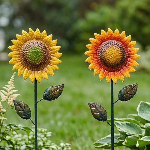 Miniatura 11 de Topadorn Decoración floral de estacas de jardín, paquete de 4 flores de metal impermeables, para interiores y exteriores, césped, camino, patio
