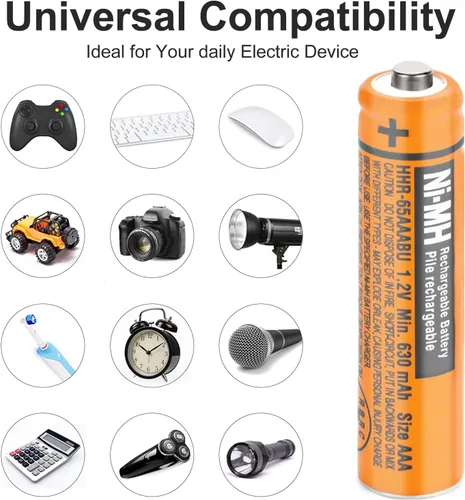 Miniatura 6 de OSIM Paquete de 4 pilas recargables HHR-65AAABU NI-MH AAA de 1.2 V 630 mAh AAA NiMH para teléfonos inalámbricos Panasonic, controles remotos