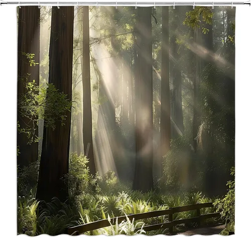 Miniatura 13 de Cortina de ducha de abedul, árbol, bosque, abstracto, tronco, paisaje, naturaleza, ramas de temporada, juego de decoración de baño con ganchos