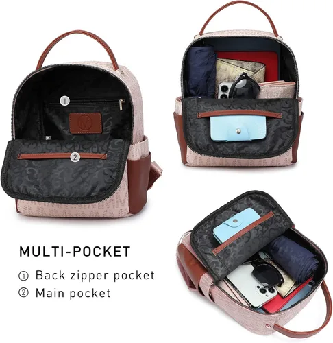 Miniatura 3 de MKP - Mochila pequeña para mujer y mujer, con múltiples bolsillos, con bolsillo frontal con cremallera, Rosado, Mochilas Daypack