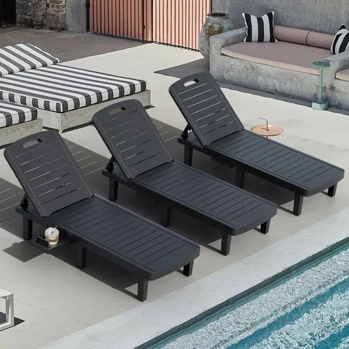 Miniatura 13 de CDCASA Chaise Lounge al aire libre, sillas de piscina multifuncionales con 5 posiciones ajustables y bandeja lateral, salas de resina impermeables