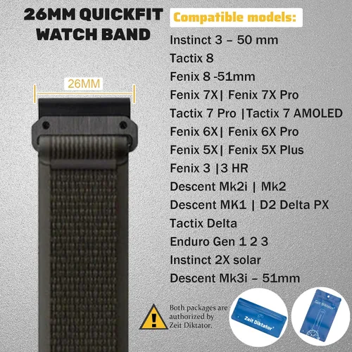 Miniatura 2 de Correas de reloj Quickfit de 1.024 in compatibles con Garmin Fenix 8 2.008 in 7x 6x Pro Tactix 7 Pro 5x Plus Enduro 3 2, Alpine Loop correas