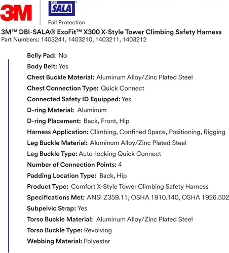 Miniatura 7 de 3M Unisex Dbi-sala 3m Exofit X300 X-style Tower Climbing Safety Harness With Rigid Seat Sling