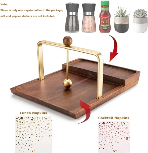 Miniatura 2 de Servilletero de madera con soporte para salero y pimentero, almacenamiento dos en uno para servilletas y botellas de condimentos, soporte