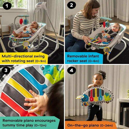 Miniatura 2 de Baby Einstein Explorers Kick to It - Columpio y balancín musical 4 en 1 para bebé, con juguete de piano extraíble, a partir de 0 meses Patada a ella
