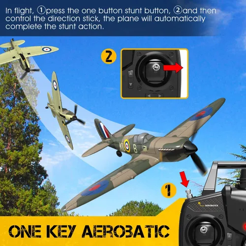 Miniatura 5 de ANTSIR Avión de control remoto para adultos Supermarine Spitfire, avión RC de 4 canales con giroscopio acrobático de 6 ejes, WW2 Warbird Fighter Gb