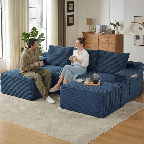 Miniatura 10 de Sofá seccional Cloud de 96 pulgadas, sofá deshuesado para sala de estar, sofá modular con asiento profundo, sofá de pana cómodo y esponjoso con Negro