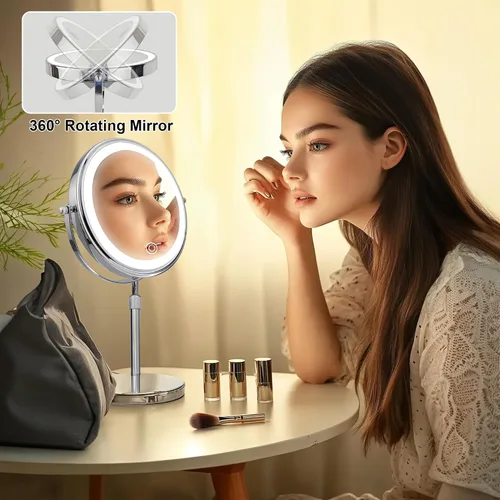 Miniatura 7 de JANEEVA Espejo de maquillaje iluminado 10X con 3 modos de iluminación, luces regulables de 8 pulgadas, espejo de tocador ajustable en altura