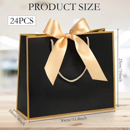 Miniatura 2 de Silkfly 24 bolsas de regalo con asas para dama de honor, 12 x 10 x 4 pulgadas, elegantes bolsas de regalo de bienvenida de boda con lazo para Negro