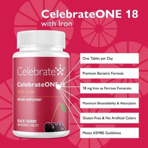 Miniatura 2 de Celebrate Vitamins CelebrateONE - 18 masticables de hierro, 18 mg de hierro, multivitamínico bariátrico una vez al día, vitaminas y minerales