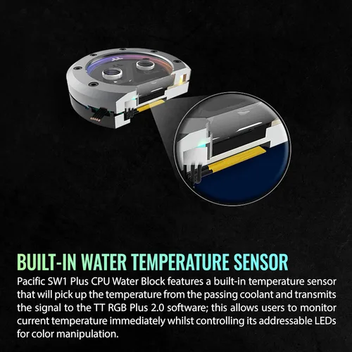 Miniatura 4 de Thermaltake Pacific SW1 Plus Bloque de agua para CPU, sensor de temperatura, compatible con LGA 1700 / AM5, 12 LED direccionables, control