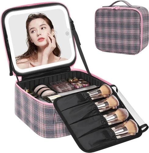 Miniatura 21 de Relavel Estuche de maquillaje con espejo LED, 01-Negro, Bolsa de maquillaje de viaje con espejo LED para niñas