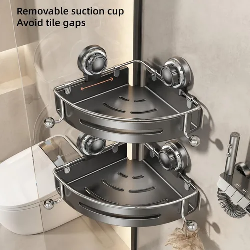 Miniatura 3 de VOLPONE Estante esquinero de ducha con ventosa, estante de ducha esquinero sin perforaciones, organizador de ducha de baño, estante
