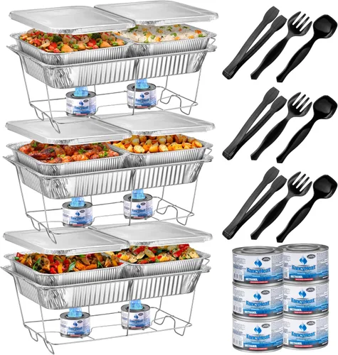 Miniatura 9 de Juego de Bandejas Calentadoras Desechables para Bufé, Calentadores de Alimentos para Fiestas, Conjunto Completo de 39 Piezas de Bandejas