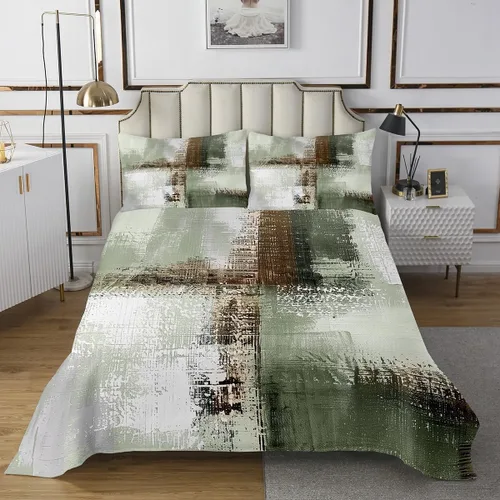 Miniatura 2 de Erosebridal Juego de edredón de teñido anudado marrón, juego de colcha verde degradado para niños, juego de ropa de cama abstracta grunge acuarela