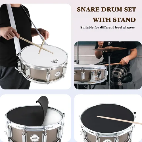 Miniatura 4 de EASTROCK Juego de batería de caja de 14 x 5.5 pulgadas para estudiantes principiantes con bolsa de concierto, baquetas, soporte, llaves de tambor