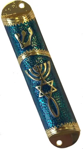 Miniatura 7 de Holy Land Market Sello Mesiánico - Funda para mezuzá de 4 pulgadas con pergamino incluido, mezuzá judía pequeña (negro - marco dorado)