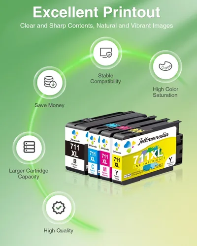 Miniatura 4 de Cartuchos de tinta Jettruemedia 711XL de alto rendimiento compatibles de reemplazo para cartuchos de tinta HP 711 funcionan para impresora HP