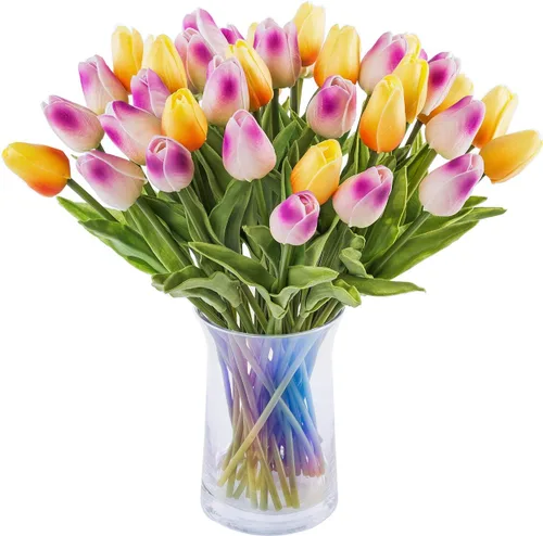 30 tulipanes artificiales, flores de tacto real, multicolor, tulipanes falsos de Holanda de poliuretano, ramo de tulipanes de látex, flores de látex