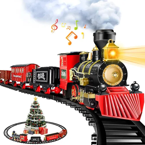 Miniatura 8 de Tren para Árbol de Navidad – Juegos de Tren de Navidad para Debajo del Árbol, Juguete de Tren Eléctrico con Vapor, Luz y Sonido, Ideal para Niños