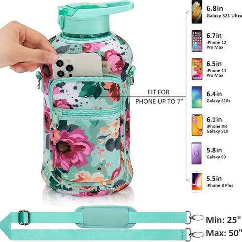 Miniatura 2 de Fimibuke Botella de agua de medio galón con funda, botella de agua de 64 onzas con asa y pajilla, a prueba de fugas, botella de agua motivacional