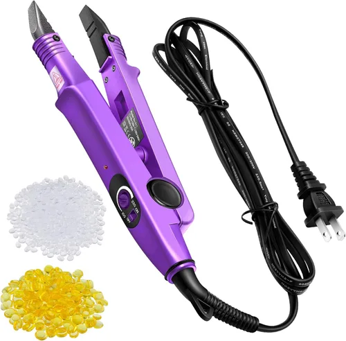 Lothee Herramienta de extensiones de cabello Fusion con pegamento de queratina, cuentas de gránulo, enchufe estadounidense, cabeza B (morado)