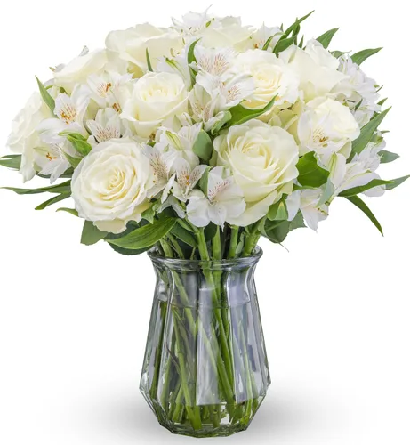 Miniatura 9 de Benchmark Bouquets - Rosas clásicas y alstroemeria (jarrón de cristal incluido) - Flores frescas para entrega al día siguiente - Regalo