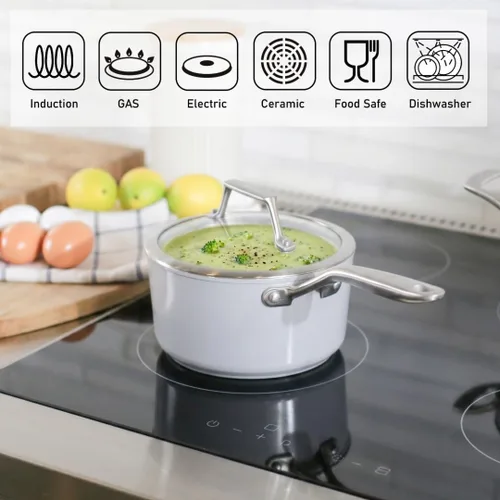 Miniatura 4 de TECHEF - CeraTerra Collection, cacerola antiadherente de cerámica de 2 cuartos con tapa de vidrio (sin PTFE, PFAS ni PFOA), fabricada en Corea