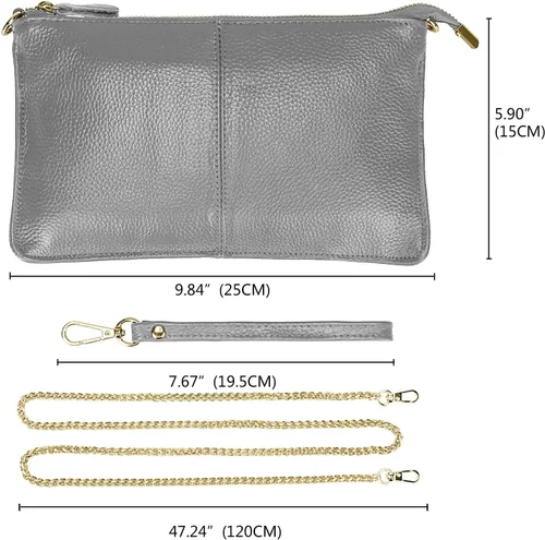 Miniatura 7 de Uromee Cartera de mano para mujer, de piel auténtica, con cadena de hombro desmontable