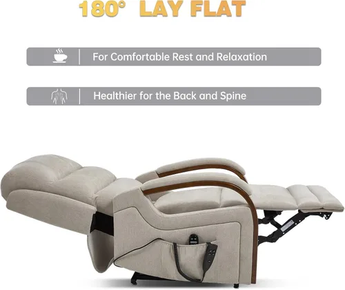 Miniatura 5 de Trustyue Silla reclinable con elevación eléctrica, sillón reclinable plano de 180°, con masaje y calor, asistencia de pie, reclinable, posición