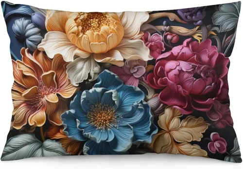Miniatura 12 de Fundas de almohada florales azules de 12 x 20 pulgadas para primavera y verano, funda de cojín decorativa con cremallera, fundas de almohada